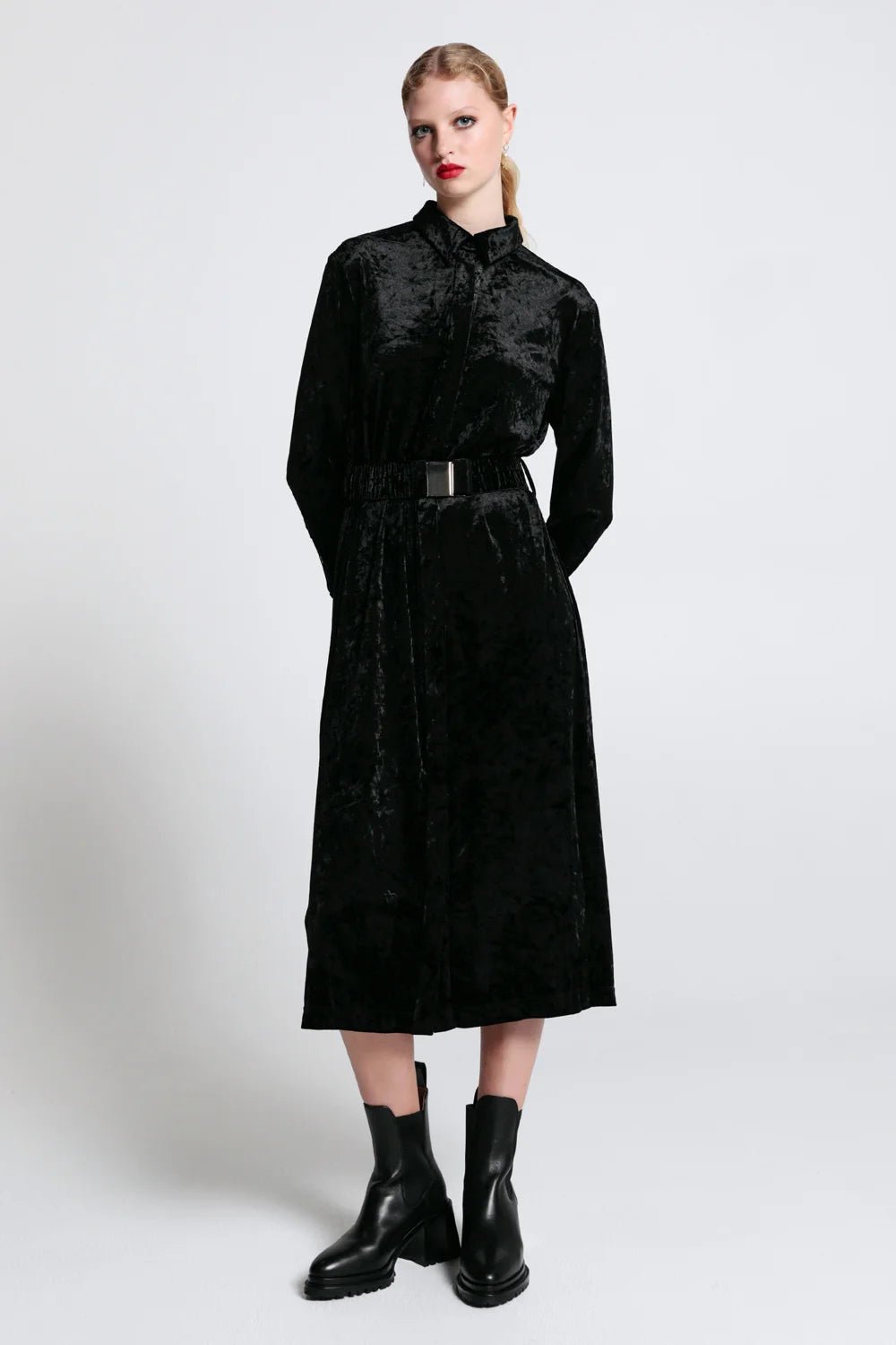 Karen Walker Electric Velvet Shirt Dress Black PALM Palm Boutique