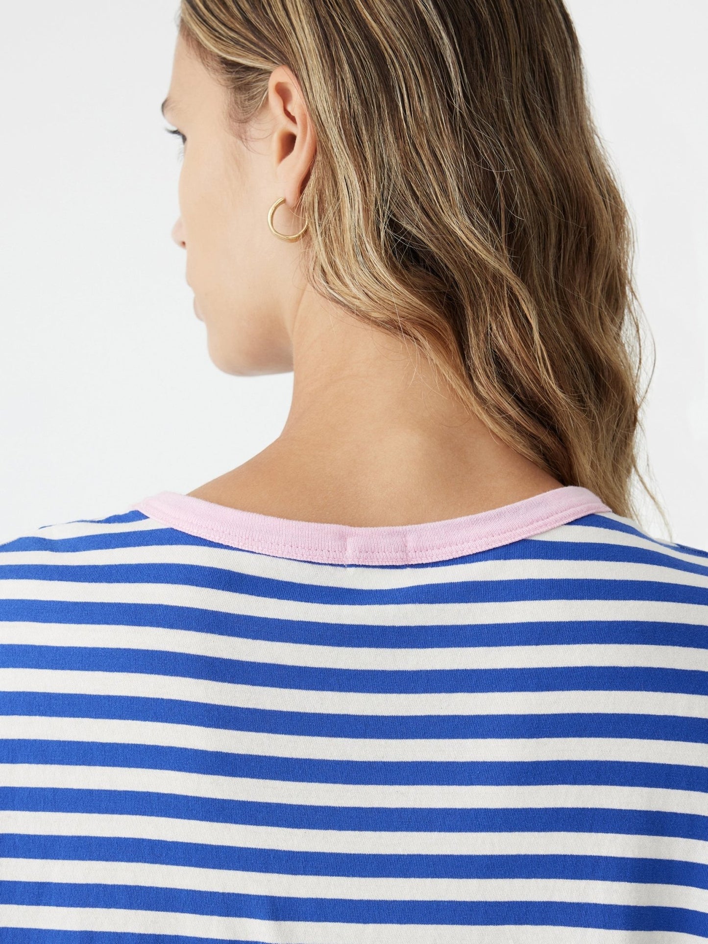 bassike | Natural/Cobalt Vtg Stripe Boyfriend s/s t.shirt | Candy Pink Contrast | Palm Boutique