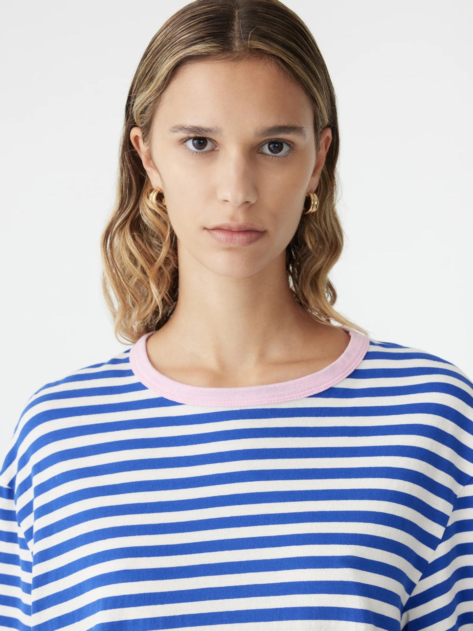 bassike | Natural/Cobalt Vtg Stripe Boyfriend s/s t.shirt | Candy Pink Contrast | Palm Boutique