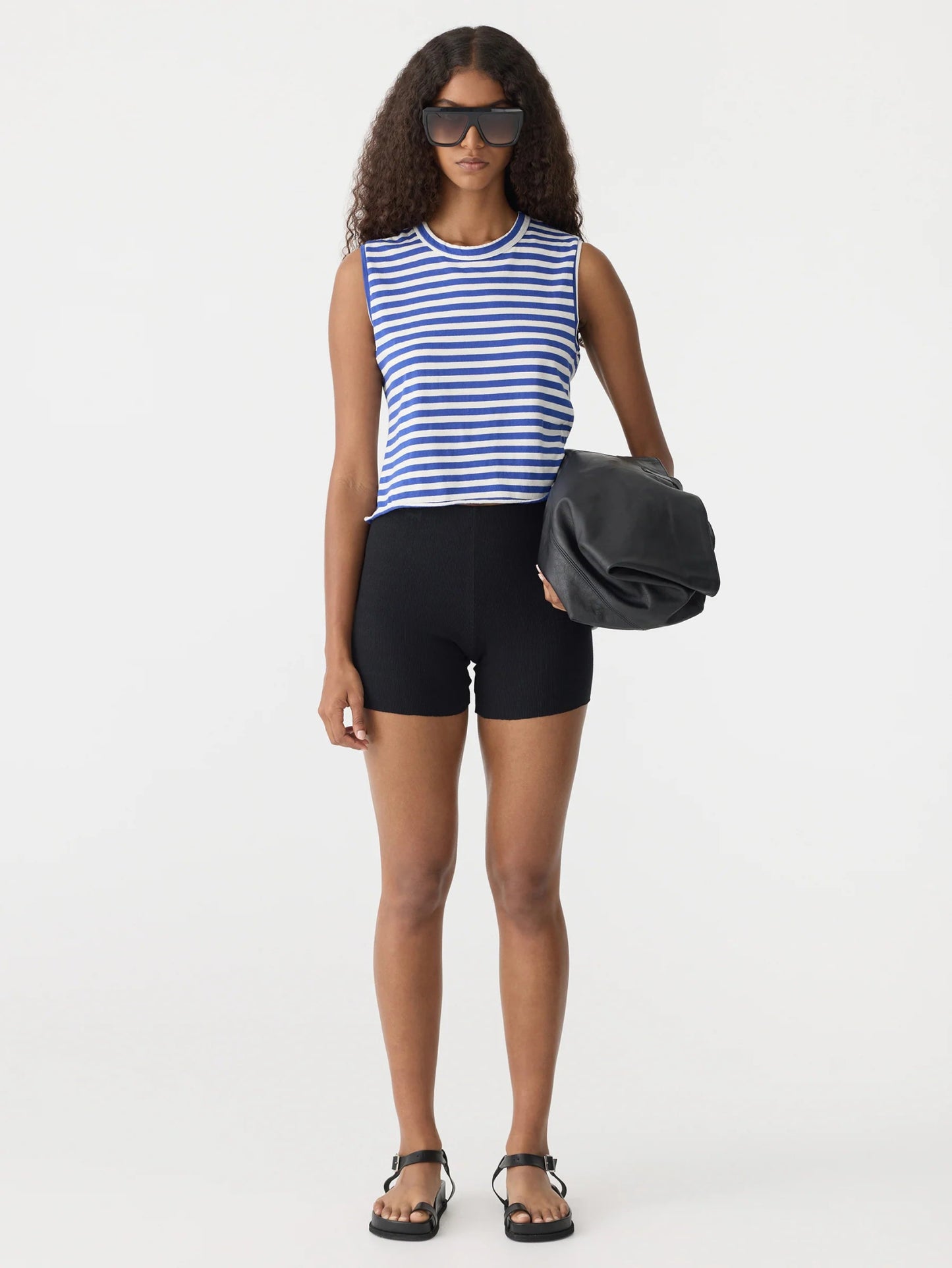 bassike | Stripe Raw Edge Baby Tank | Nat/Cobalt | Palm Boutique