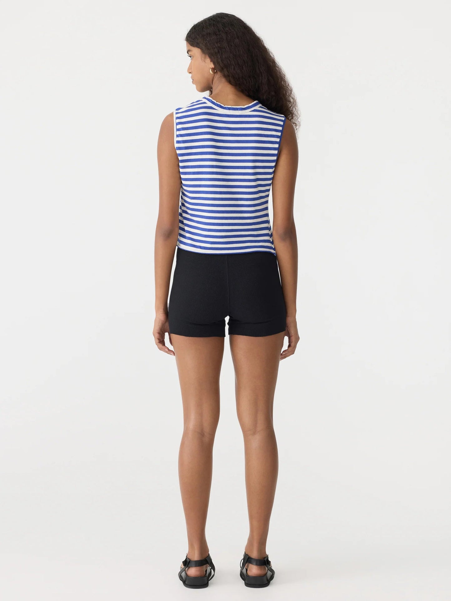 bassike | Stripe Raw Edge Baby Tank | Nat/Cobalt | Palm Boutique