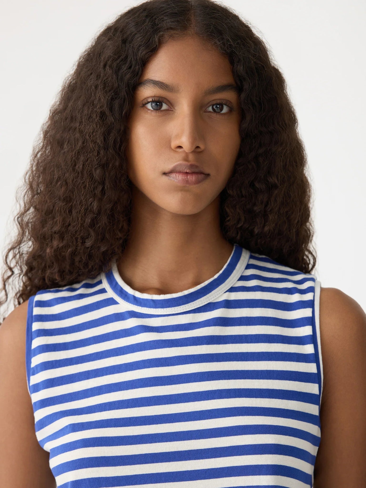 bassike | Stripe Raw Edge Baby Tank | Nat/Cobalt | Palm Boutique