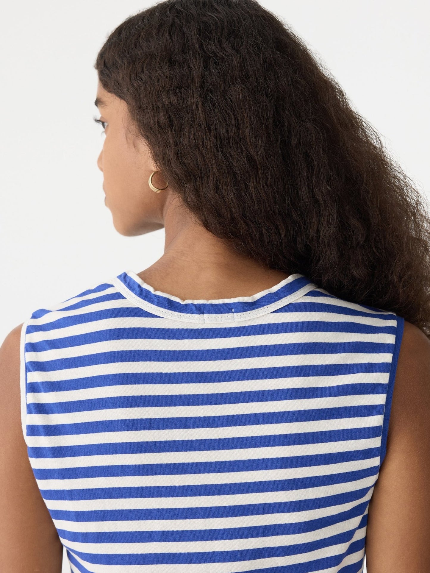 bassike | Stripe Raw Edge Baby Tank | Nat/Cobalt | Palm Boutique