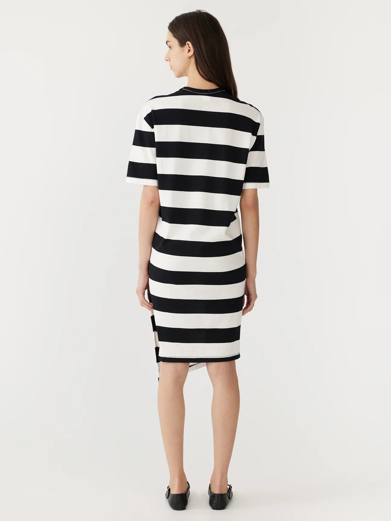 bassike | Stripe Side Split s/s dress | black/white stripe | Palm Boutique