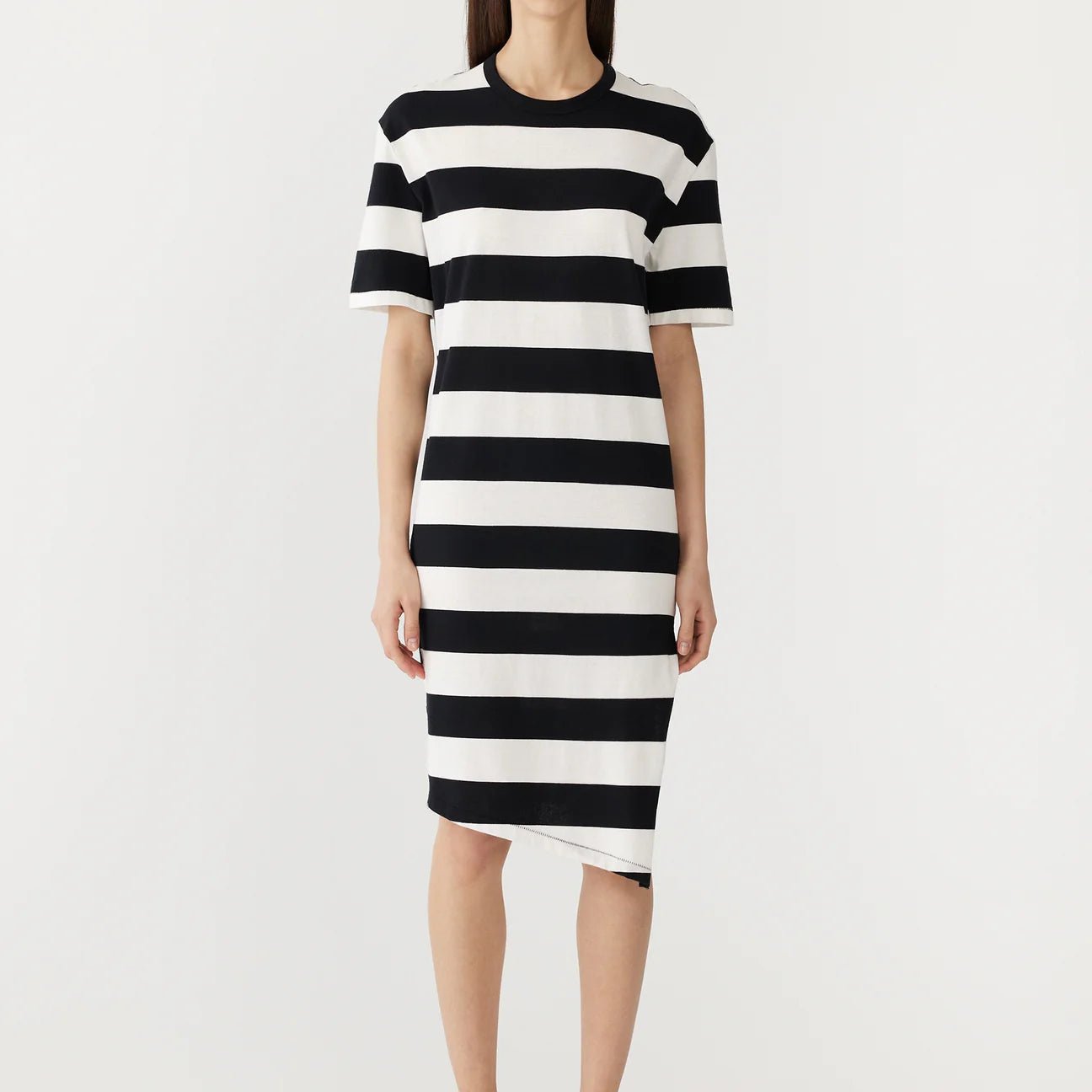 bassike | Stripe Side Split s/s dress | black/white stripe | Palm Boutique