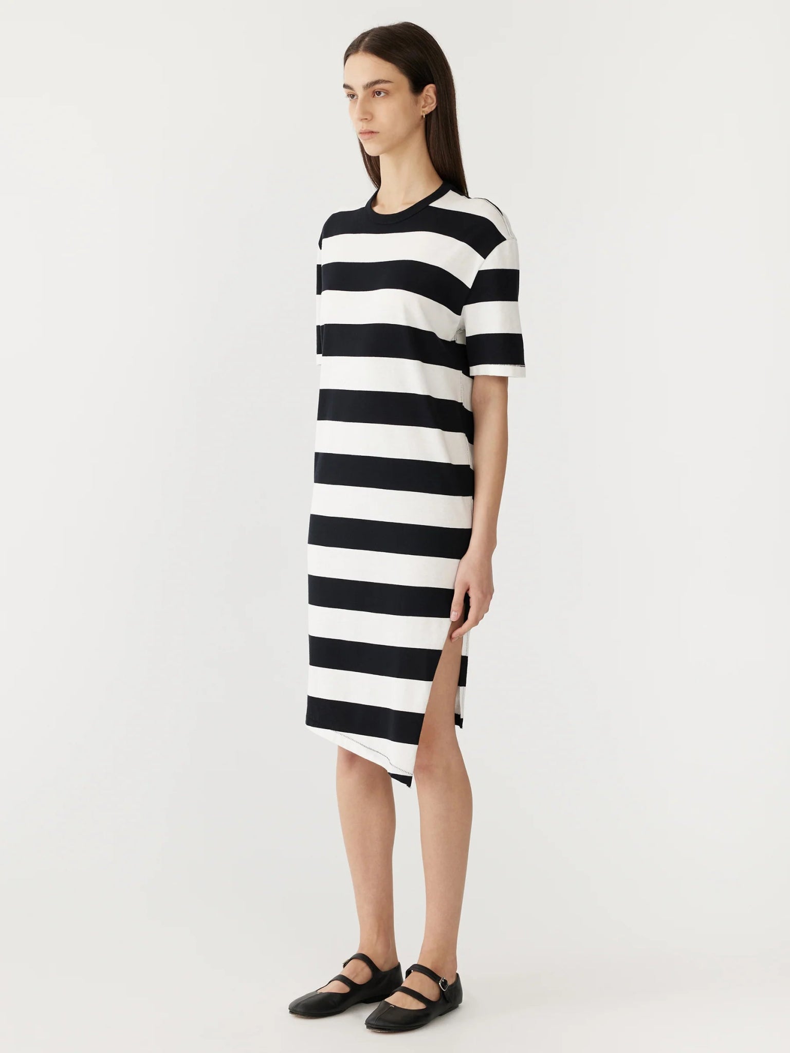 bassike | Stripe Side Split s/s dress | black/white stripe | Palm Boutique