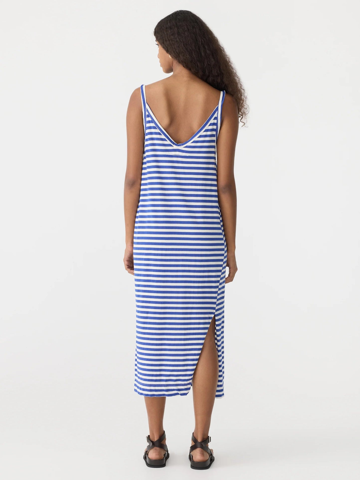 bassike | Stripe v neck jsy slip dress | Nat/Cobalt | Palm Boutique