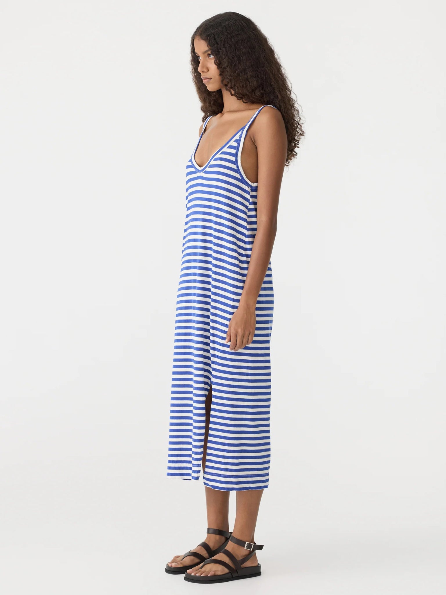 bassike | Stripe v neck jsy slip dress | Nat/Cobalt | Palm Boutique