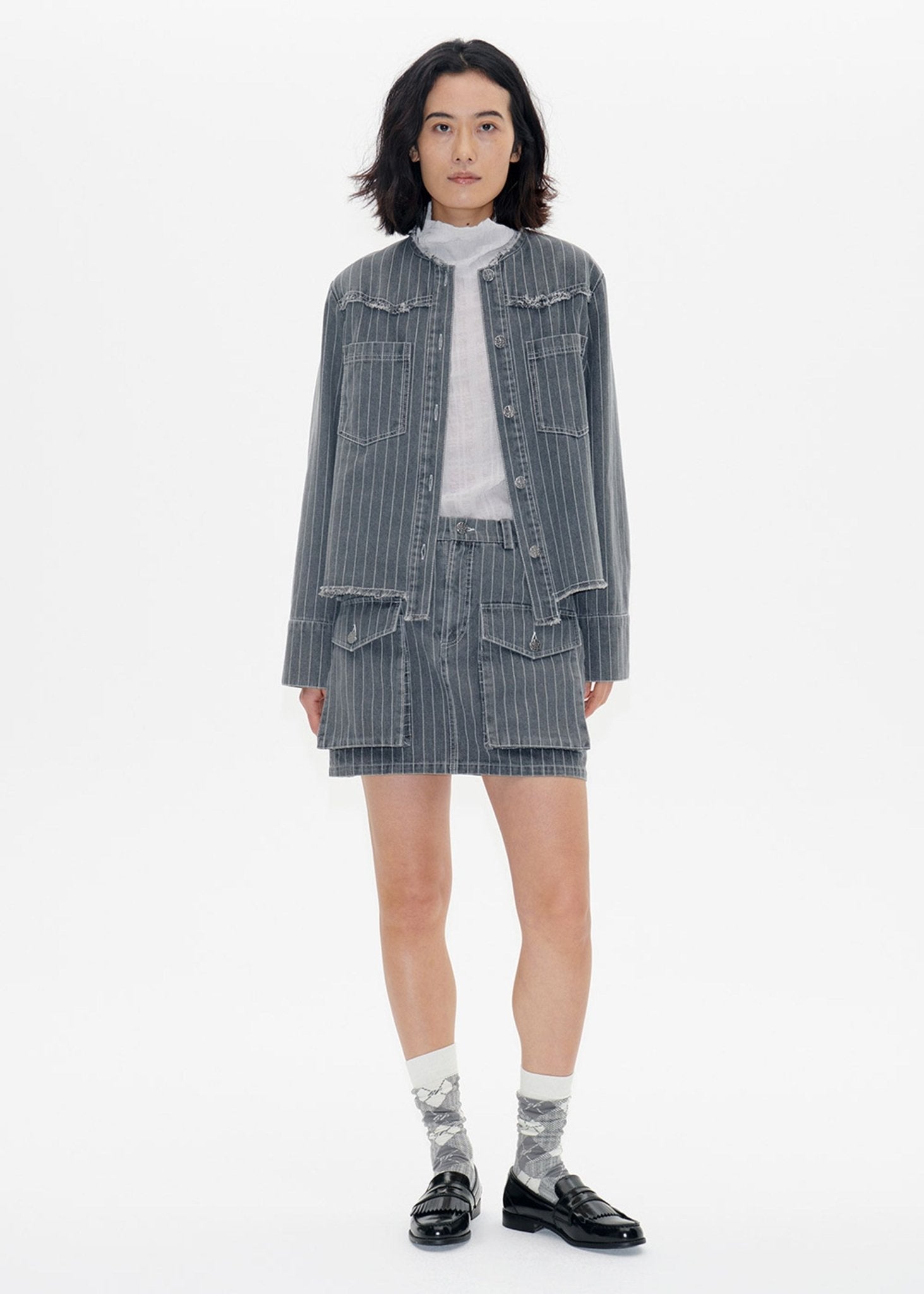 Baum Und Pferdgarten | Bo Jacket | Grey Pinstripe Denim | Palm Boutique