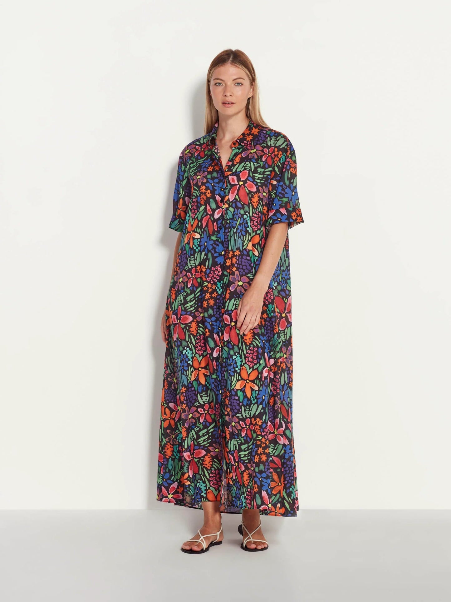 Juliette Hogan | Isle Shirtdress | Black Bouquet Cotton Vivid | Palm Boutique