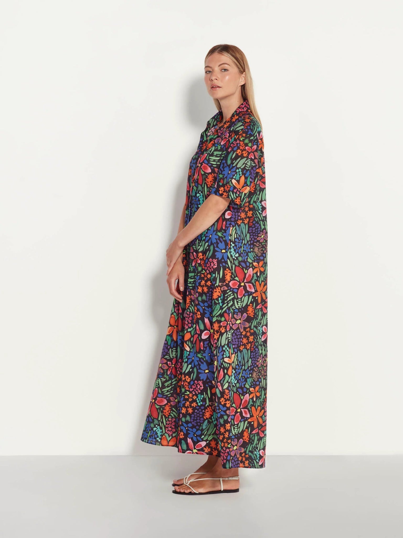 Juliette Hogan | Isle Shirtdress | Black Bouquet Cotton Vivid | Palm Boutique