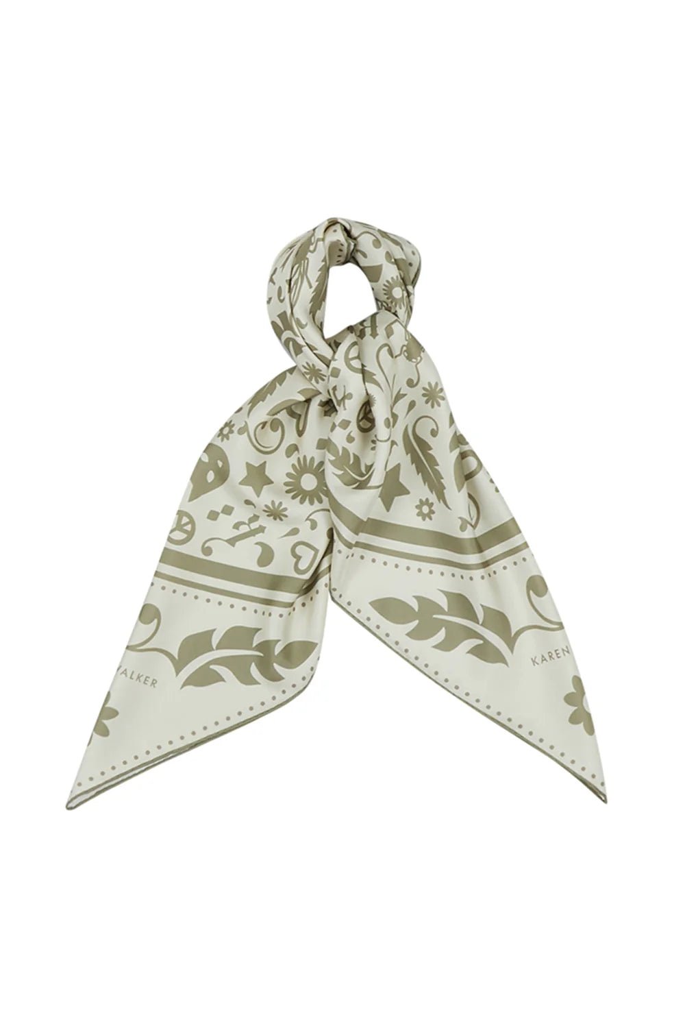 Karen Walker | Filigree Classic Silk Scarf | Cream/Olive | Palm Boutique