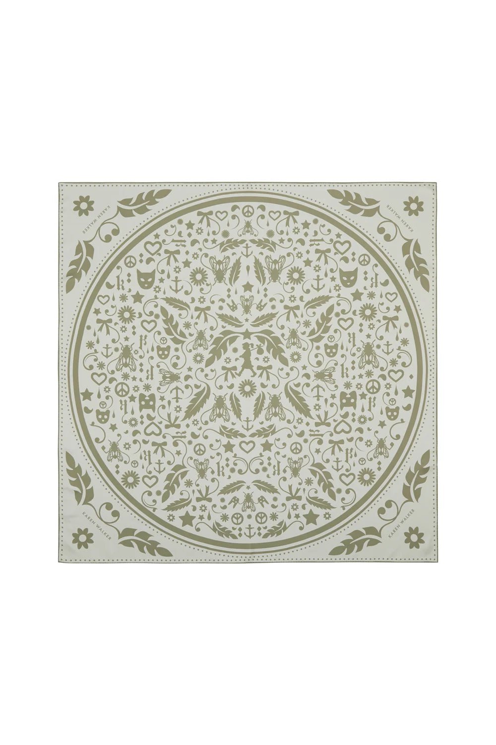 Karen Walker | Filigree Classic Silk Scarf | Cream/Olive | Palm Boutique