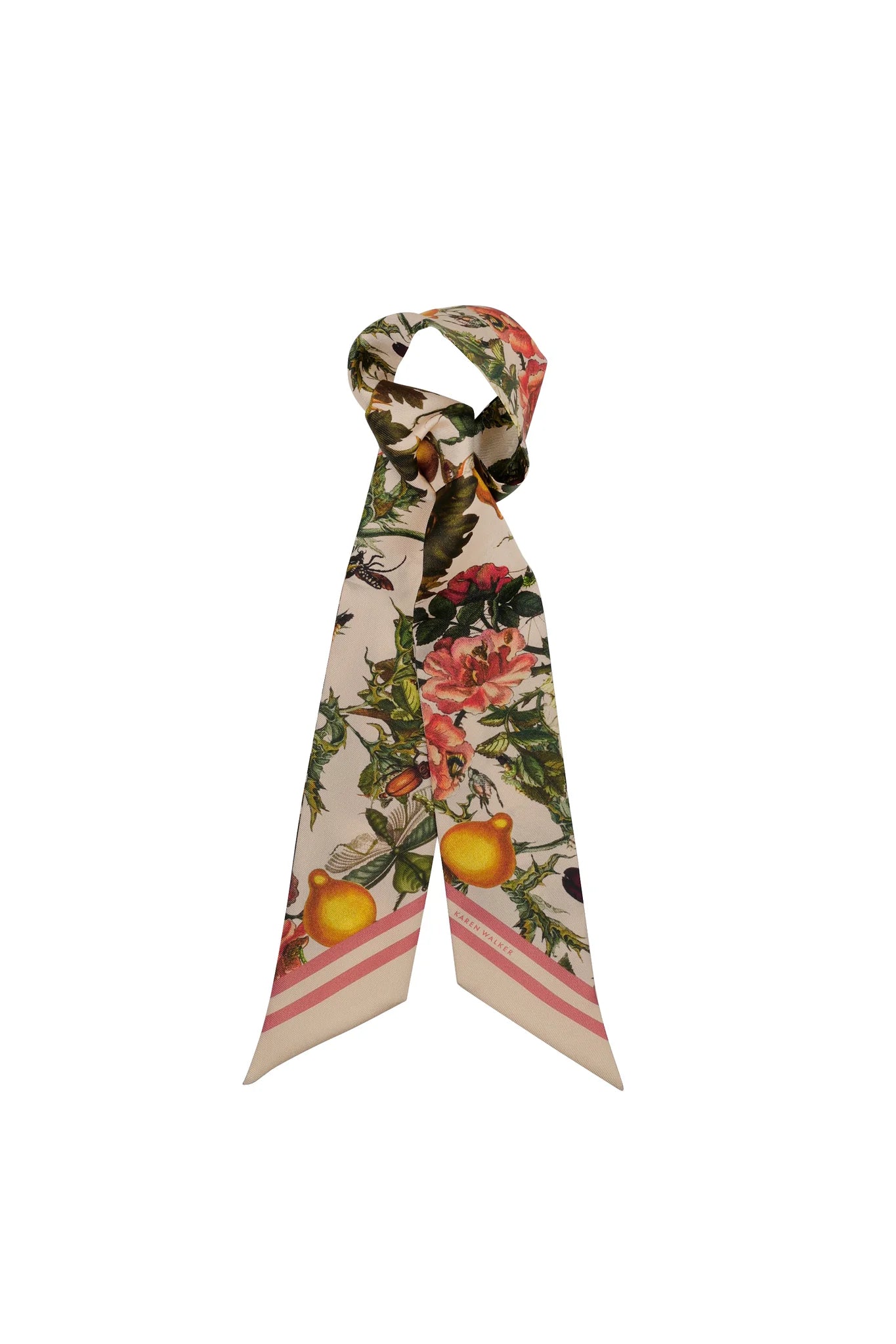 Karen Walker | Insects & Fruit Twilly Scarf | Silk Twill Macadamia Multi | Palm Boutique