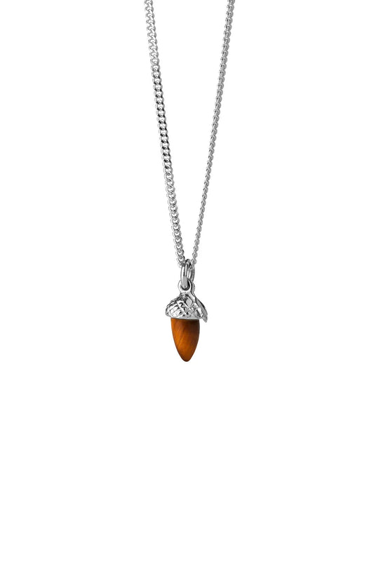 Karen Walker Jewellery | Micro Acorn & Leaf Necklace w Tigers Eye | Silver | Palm Boutique