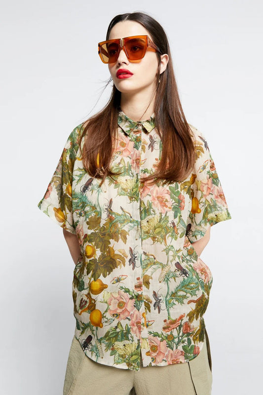 Karen Walker | KW Long Sonnet Shirt | Insects & Fruit Washed Ramie | Palm Boutique