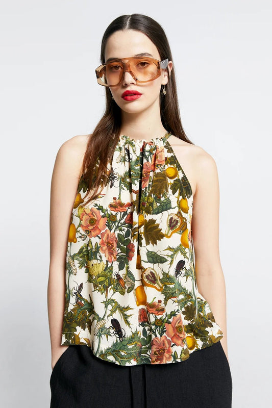 Karen Walker | KW Wardian Bow Top | Insects & Fruit Crepe De Chine | Palm Boutique