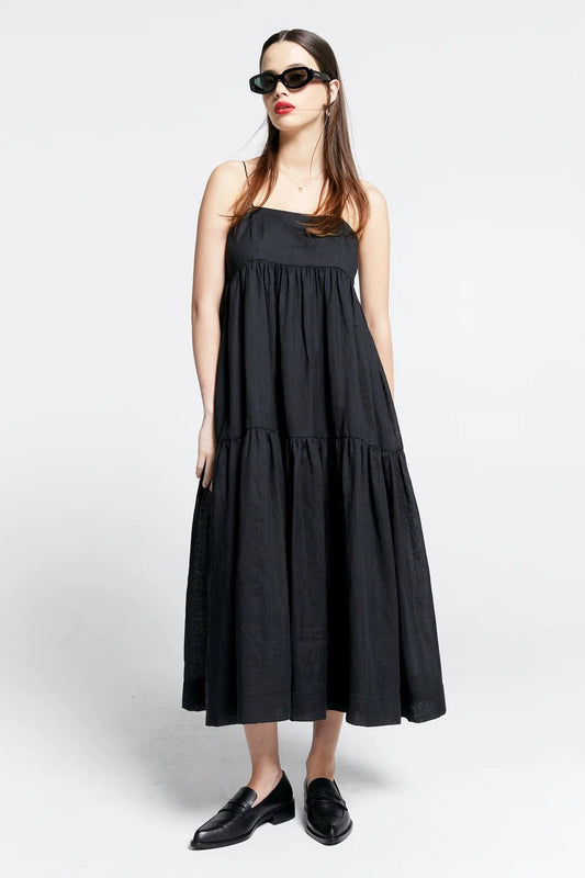 Karen Walker | KW Zestful Dress | Washed Ramie Black | Palm Boutique