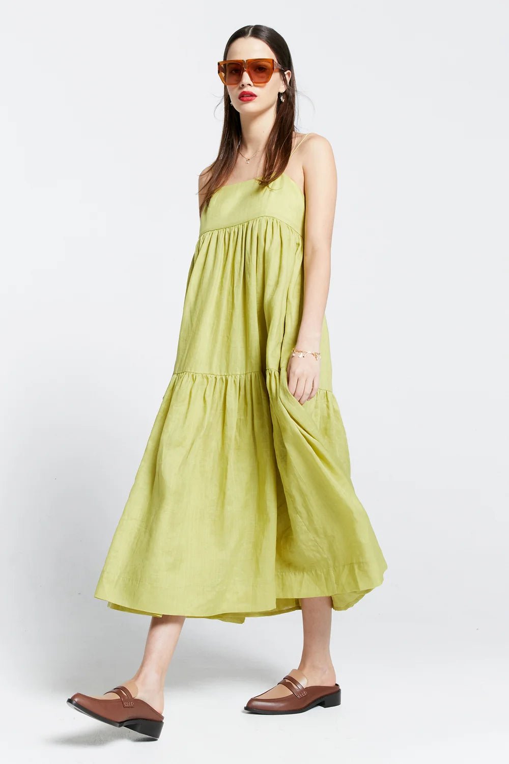 Karen Walker | KW Zestful Dress | Washed Ramie Lime | Palm Boutique