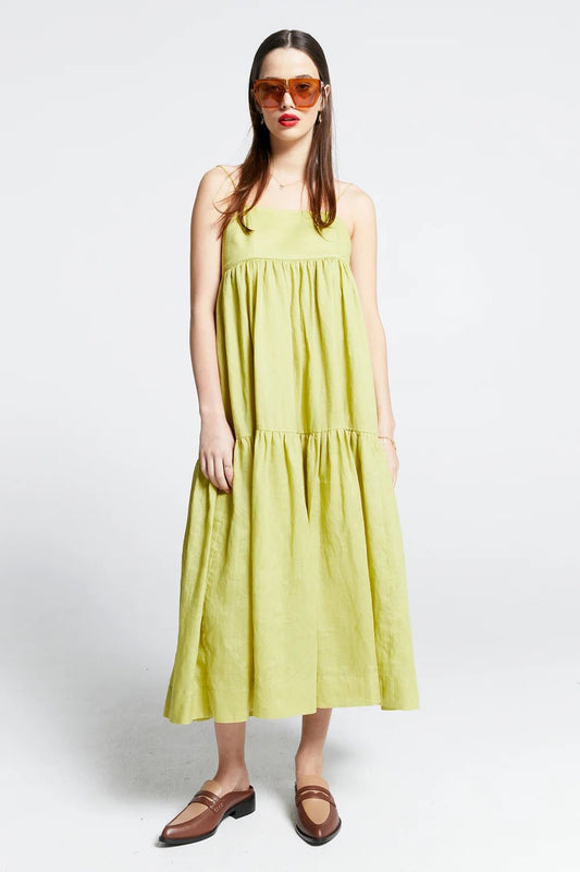 Karen Walker | KW Zestful Dress | Washed Ramie Lime | Palm Boutique