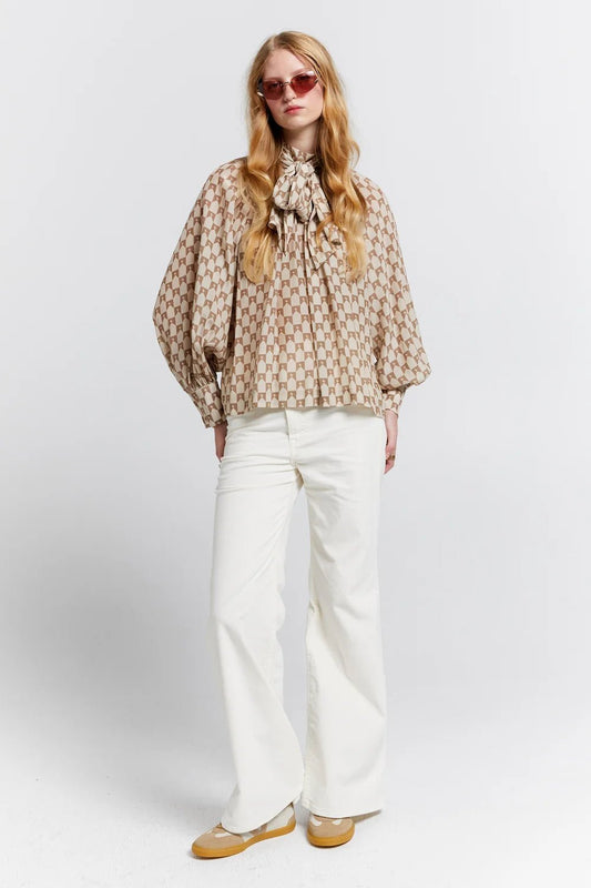 Karen Walker | Meadow Bow Top Monogram Silk | Champagne | Palm Boutique