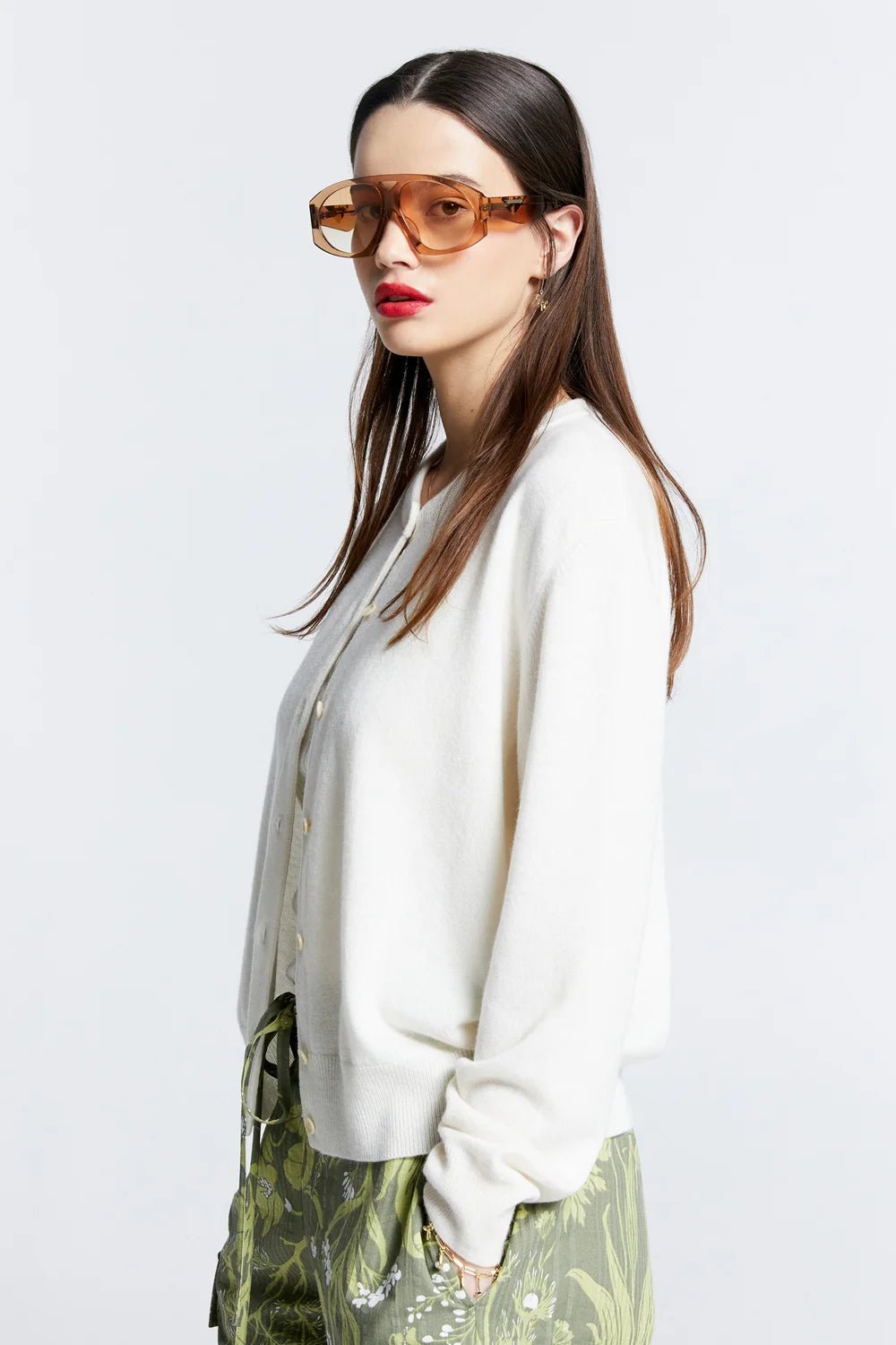 Karen Walker | Mina Button Up Cashmere Cardi | Off White | Palm Boutique