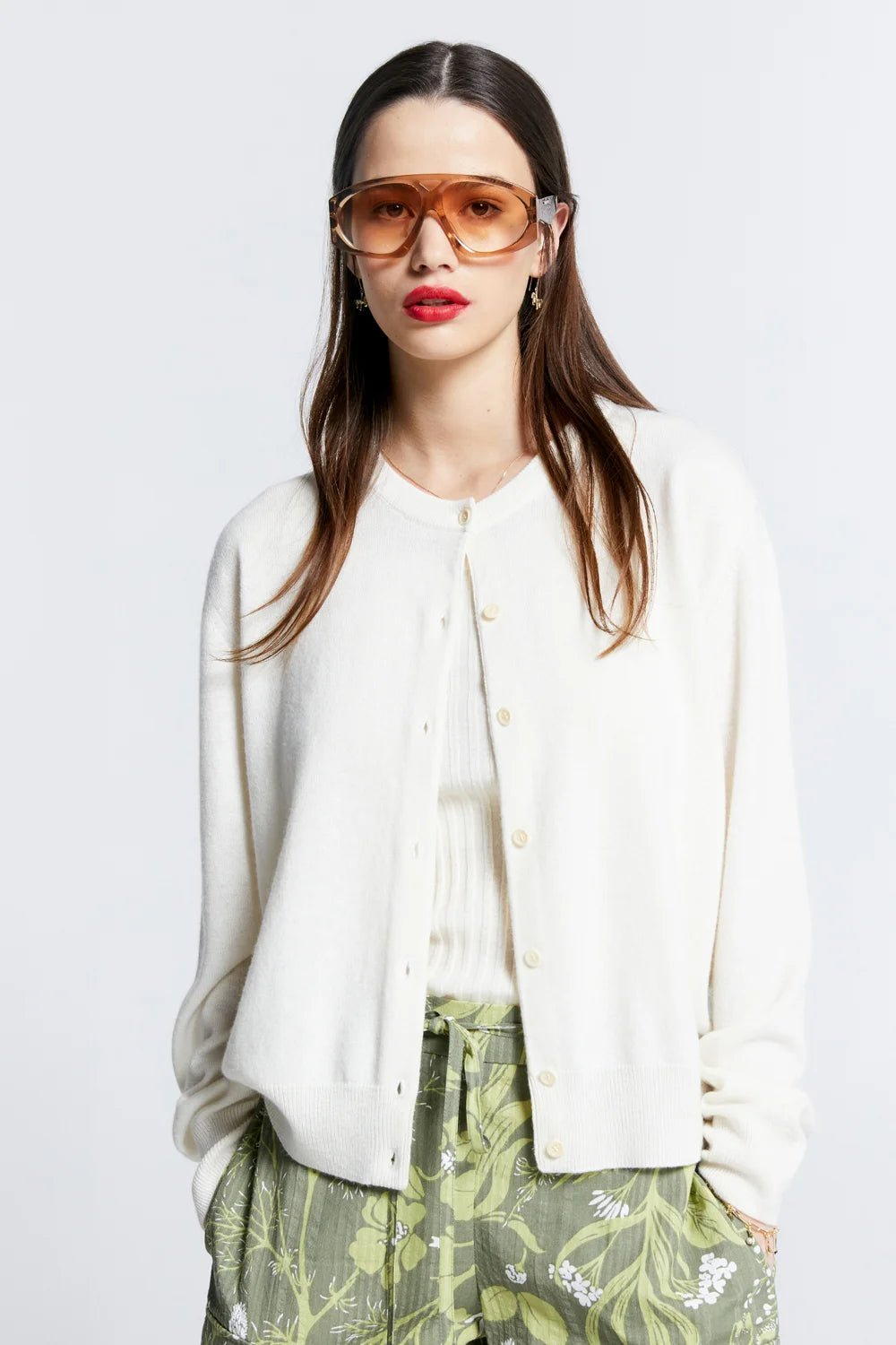 Karen Walker | Mina Button Up Cashmere Cardi | Off White | Palm Boutique