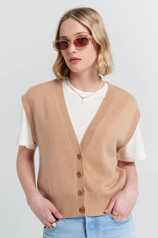 Karen Walker | Mina Button Up Cashmere Vest | Camel | Palm Boutique