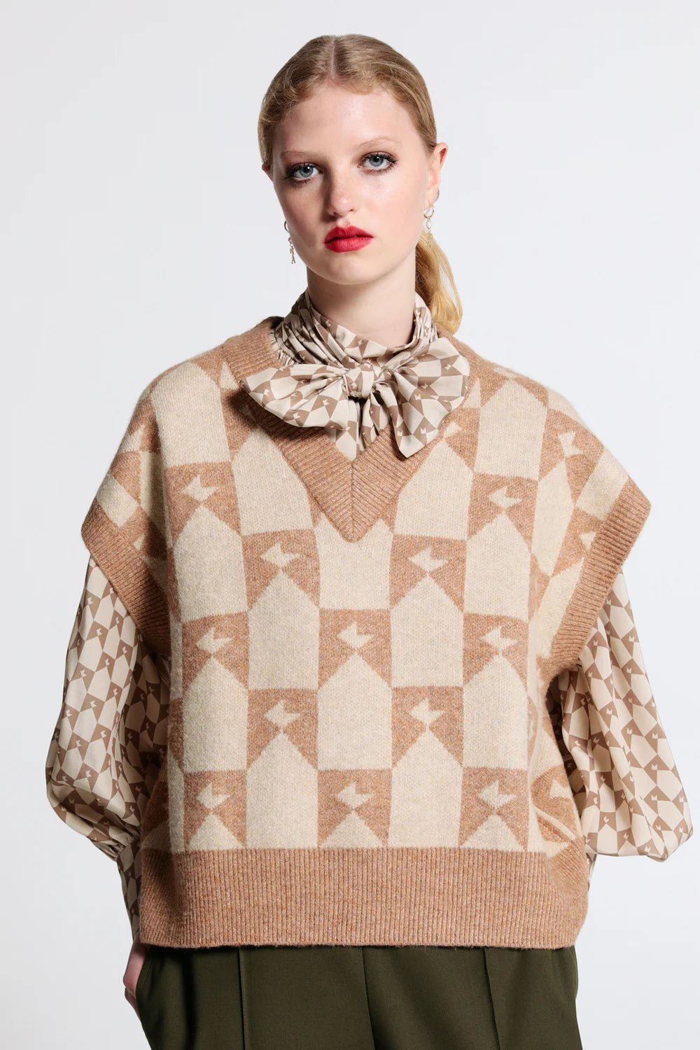 Karen Walker | Monogram Chunky Vest | Jacqard Knit Tan | Palm Boutique