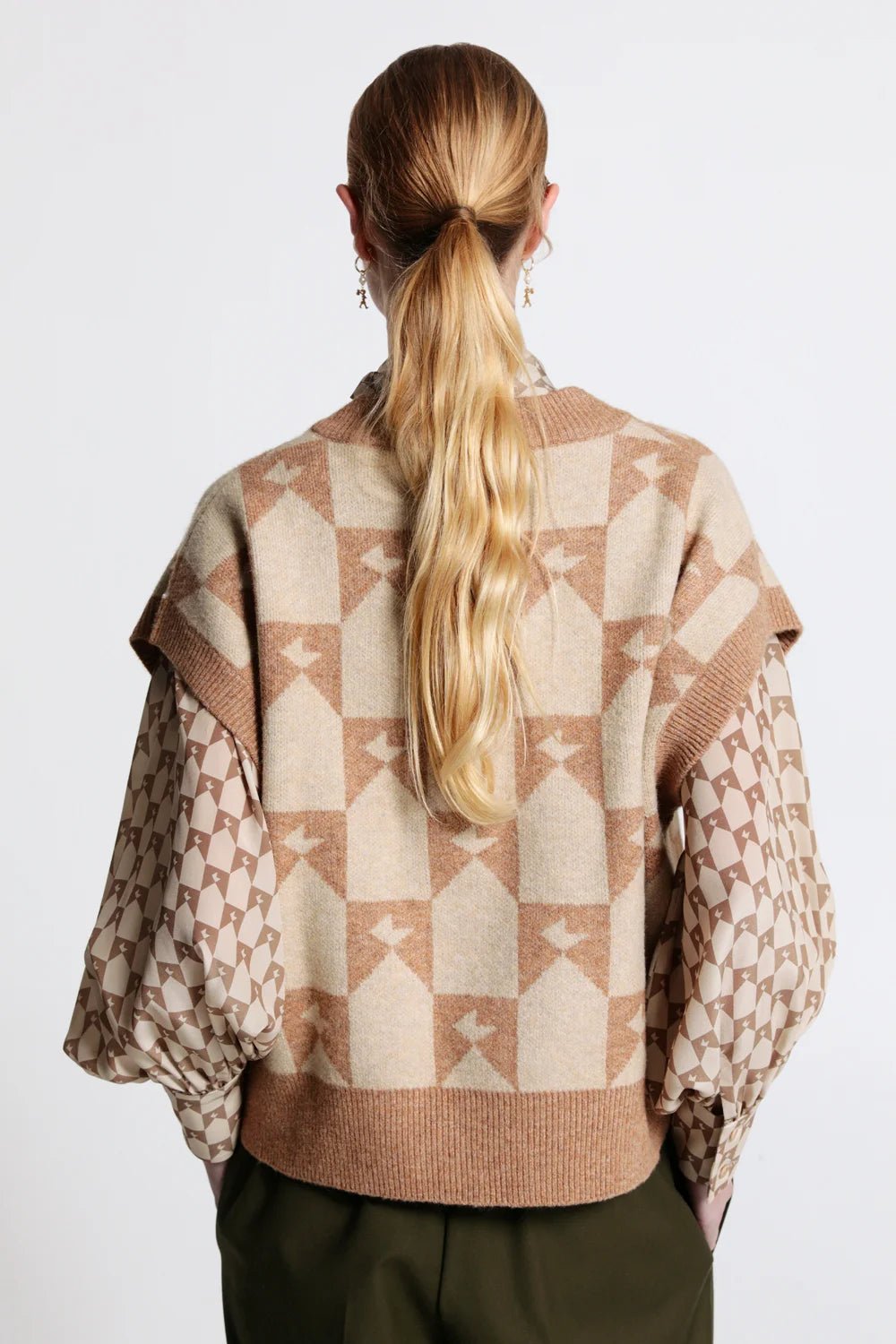 Karen Walker | Monogram Chunky Vest | Jacqard Knit Tan | Palm Boutique