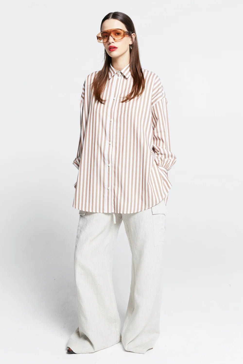 Karen Walker | Oversized Walker Shirt | Coffee Stripe | Palm Boutique