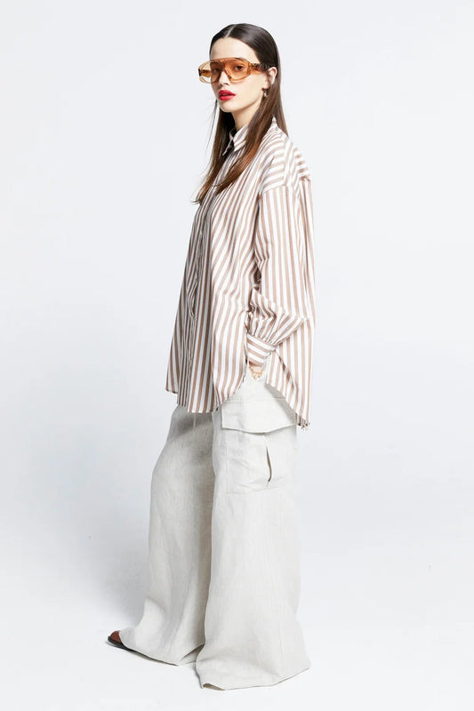 Karen Walker | Oversized Walker Shirt | Coffee Stripe | Palm Boutique