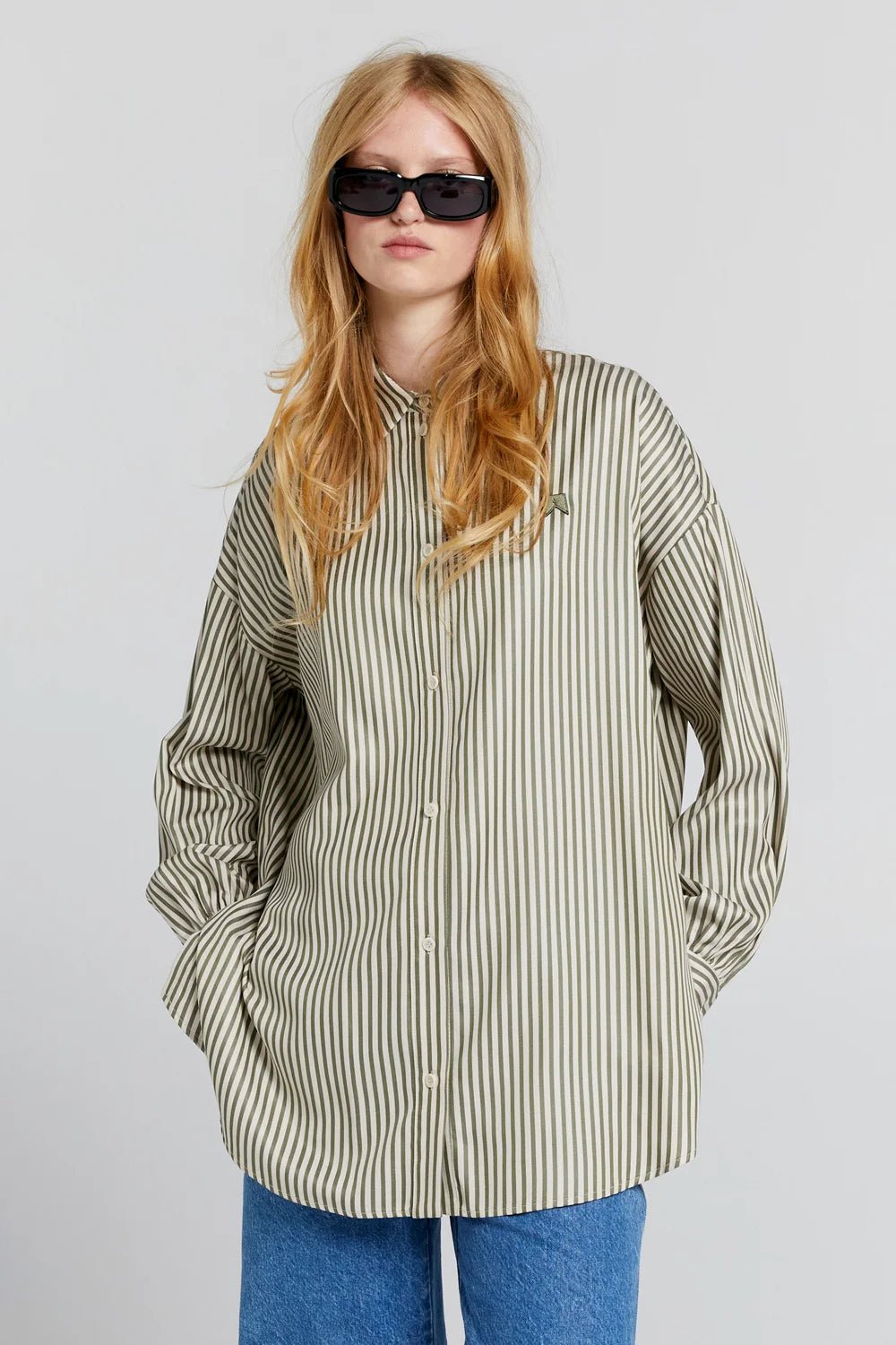 Karen Walker | Oversized Walker Shirt | Olive Stripe | Palm Boutique