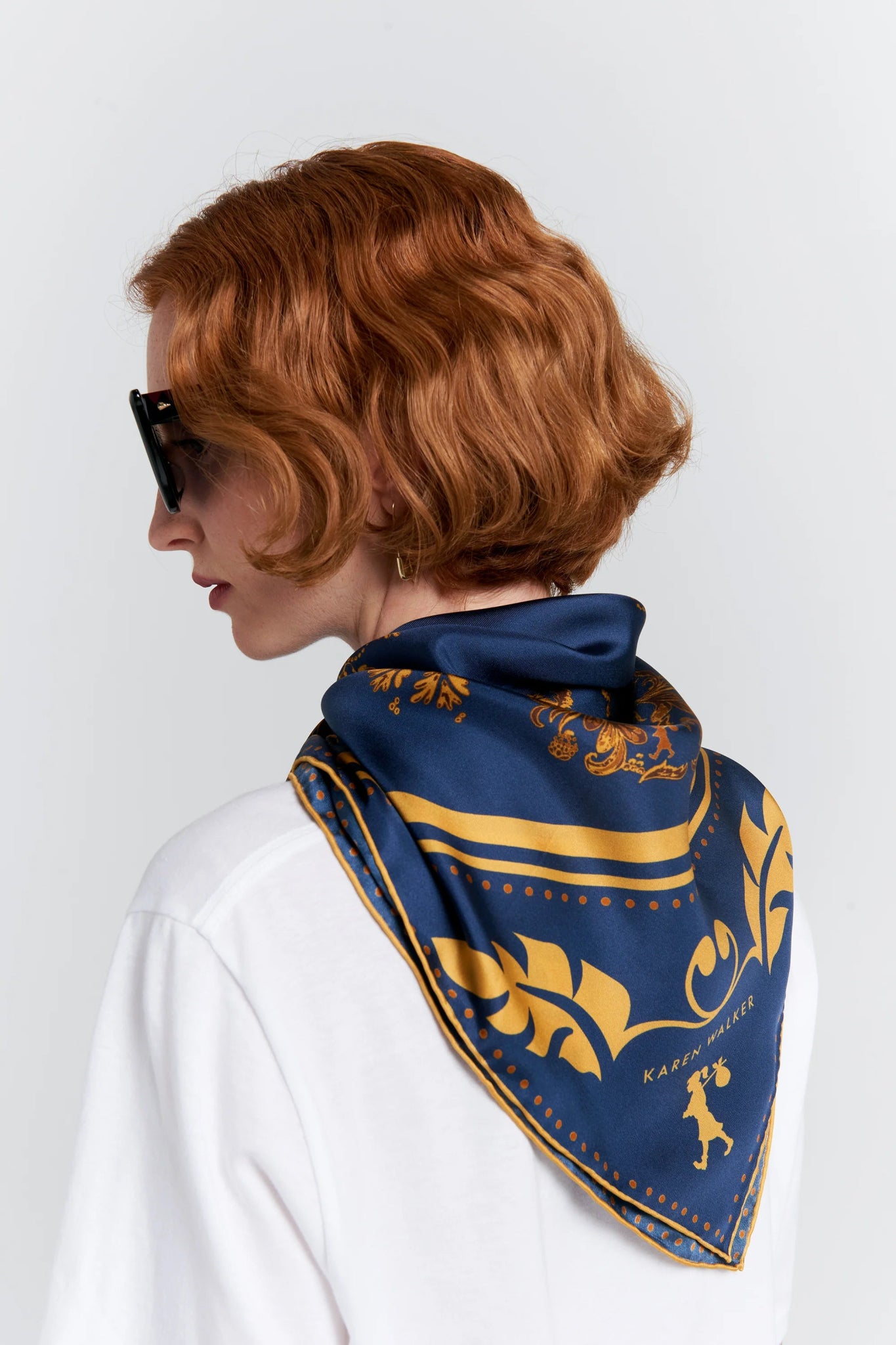 Karen Walker | Porcelain Plate Classic Silk Scarf | Navy/Antique Gold | Palm Boutique