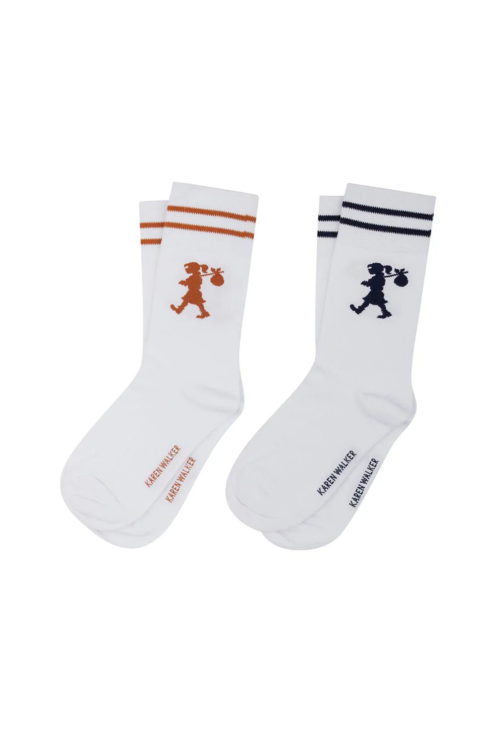 Karen Walker | Runaway Girl Socks 2pk | White/chestnut & Navy | Palm Boutique