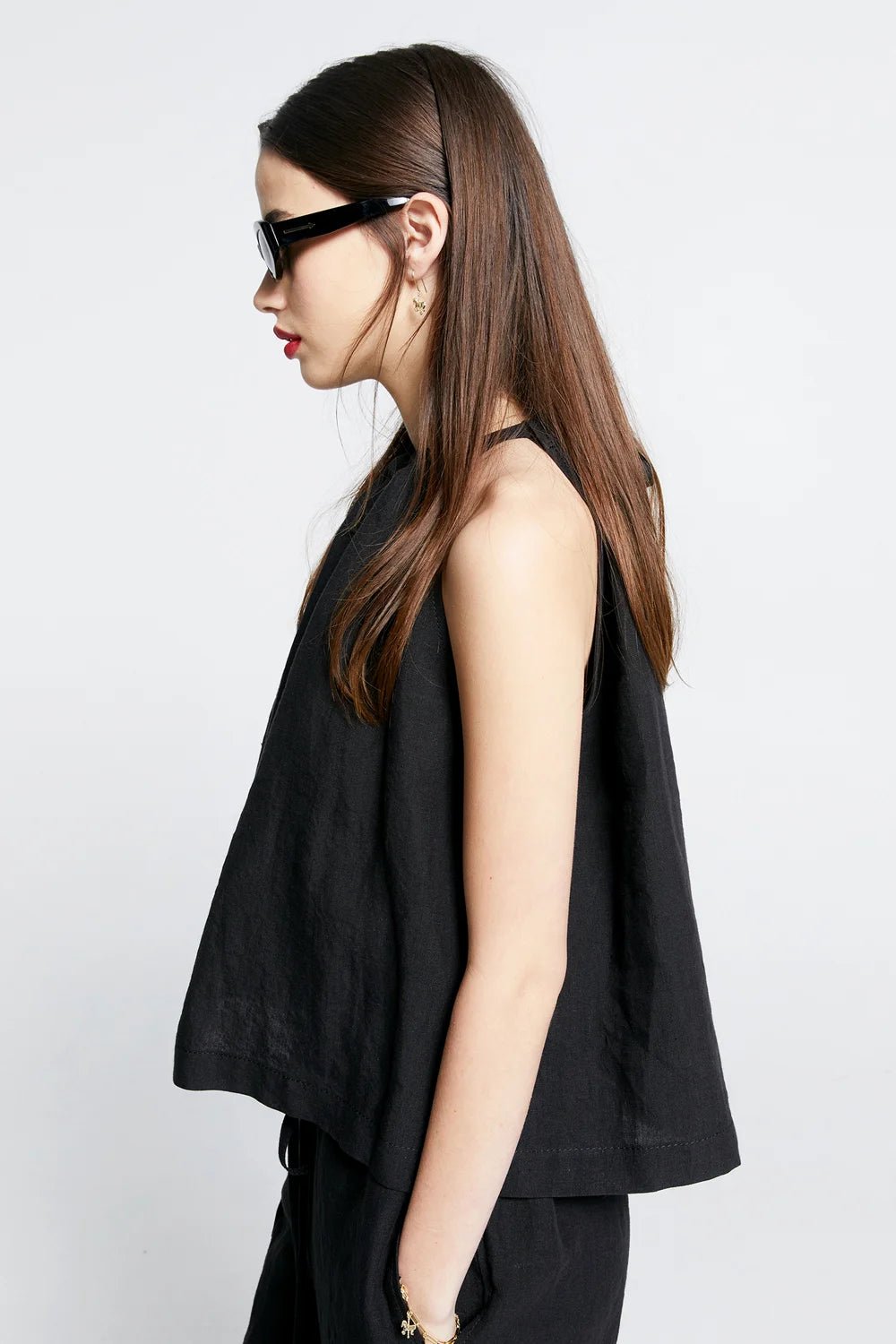 Karen Walker | Wardian Bow Back Top | Black Linen | Palm Boutique