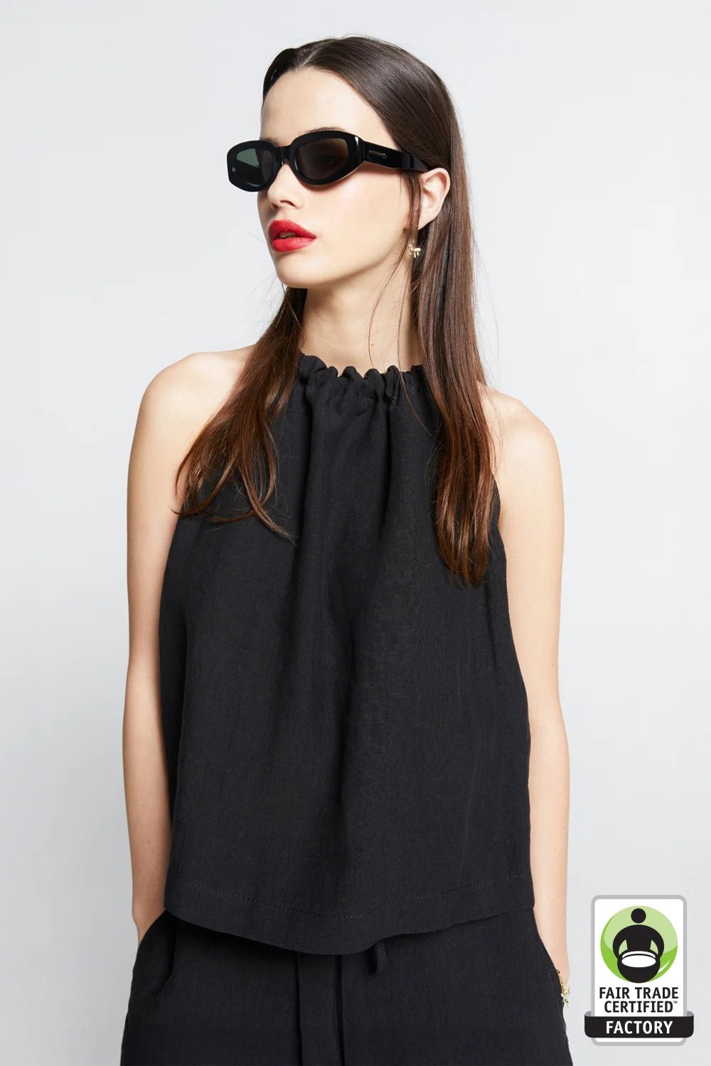 Karen Walker | Wardian Bow Back Top | Black Linen | Palm Boutique