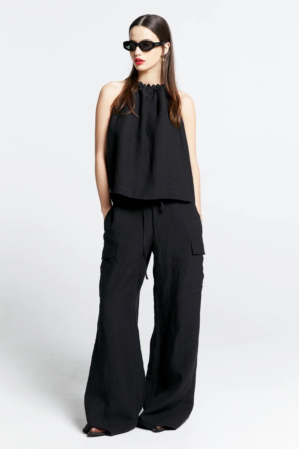 Karen Walker | Wardian Bow Back Top | Black Linen | Palm Boutique