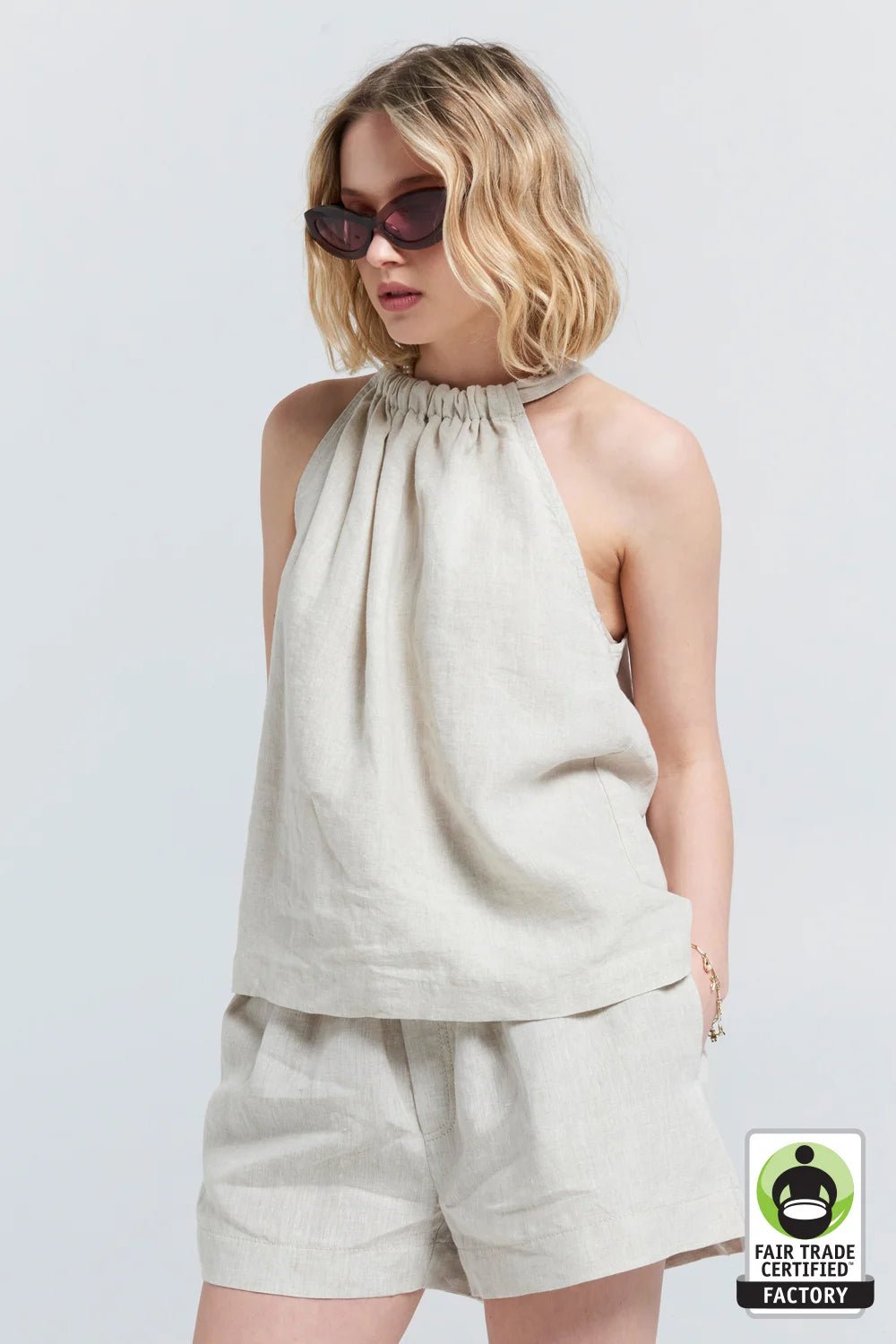 Karen Walker | Wardian Bow Back Top | Natural Linen | Palm Boutique