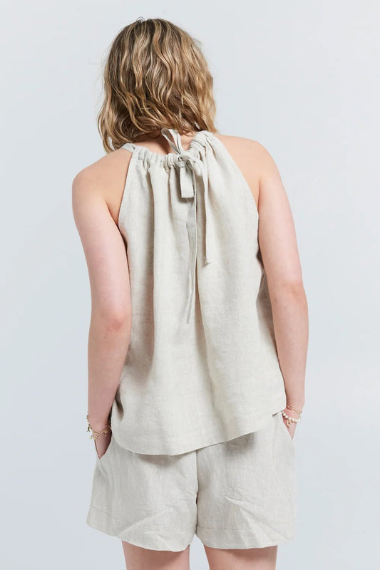 Karen Walker | Wardian Bow Back Top | Natural Linen | Palm Boutique