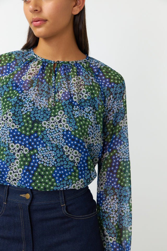 Kate Sylvester | Patchwork Floral Top | Blue | Palm Boutique