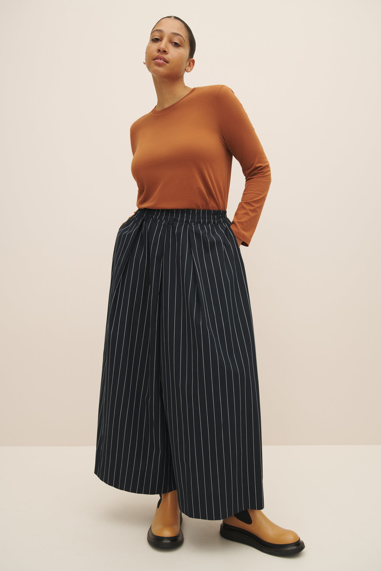 kowtow | Athena Pant | Navy Pinstripe | Palm Boutique