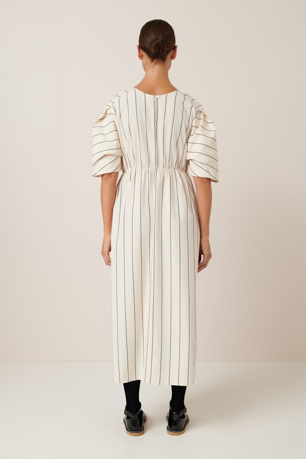 kowtow | Ellora Dress | Greige Pinstripe | Palm Boutique