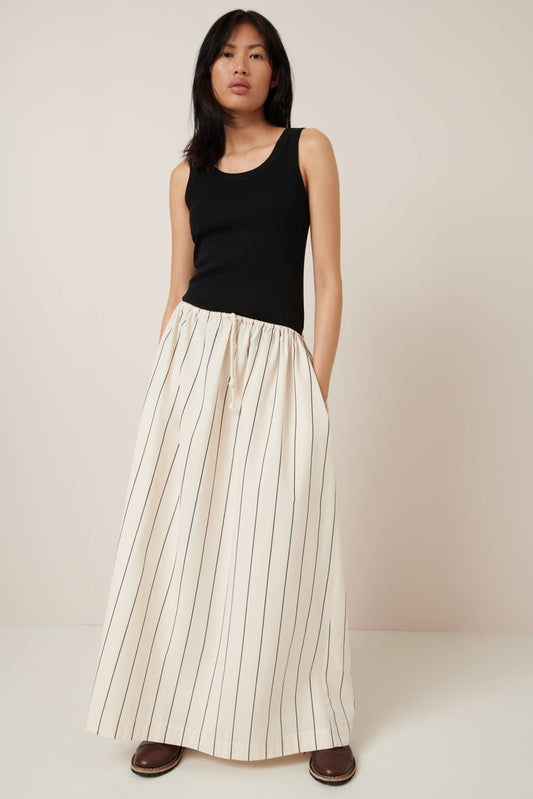 kowtow | Linear Skirt | Greige Pinstripe | Palm Boutique