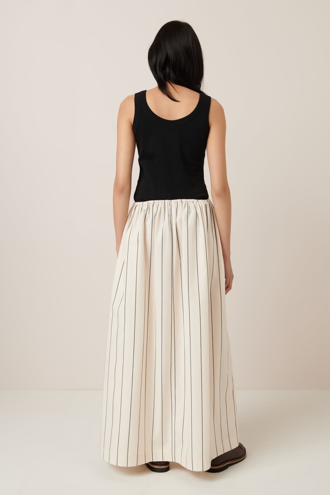 kowtow | Linear Skirt | Greige Pinstripe | Palm Boutique