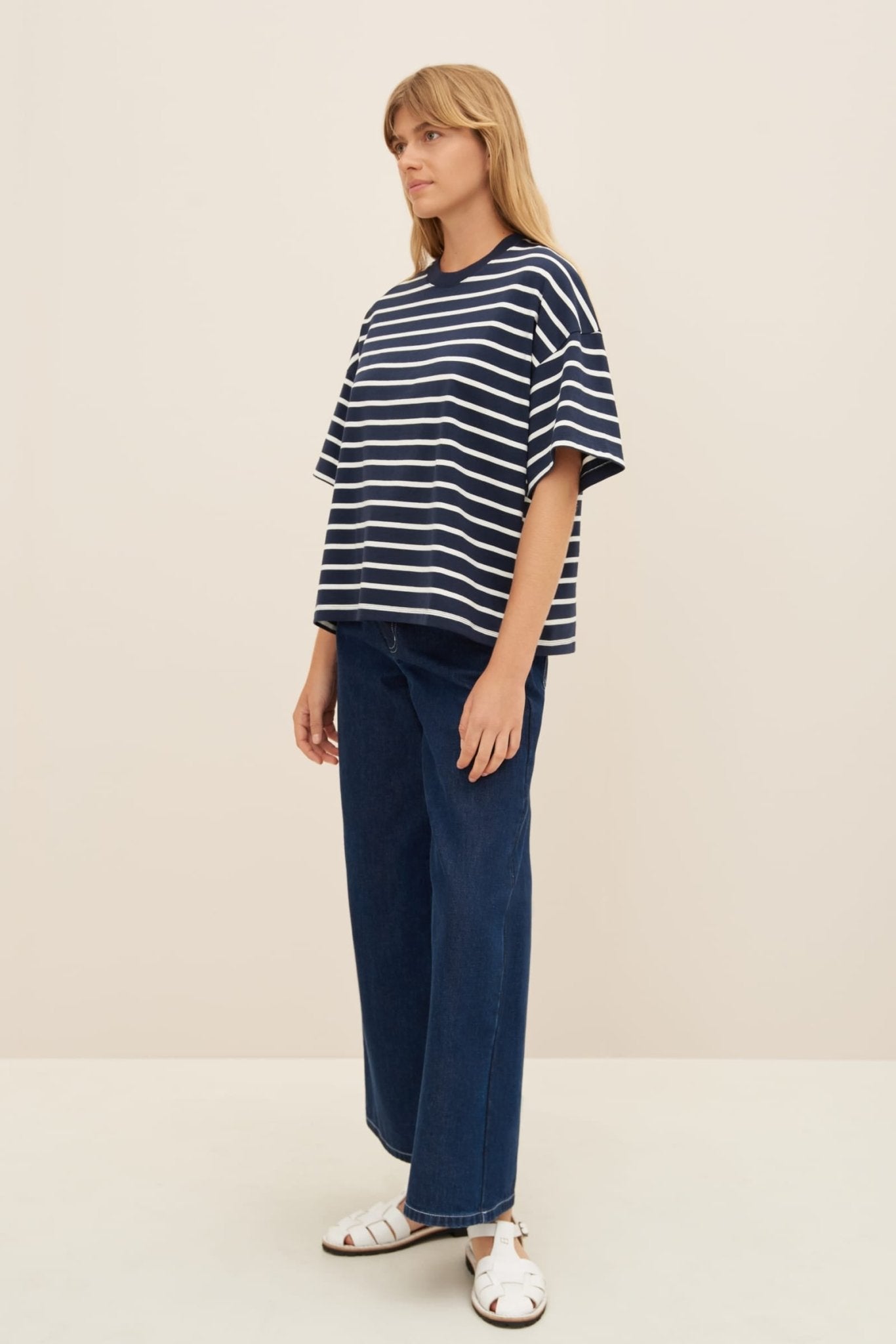 kowtow | Oversized Boxy Tee | Navy Breton | Palm Boutique