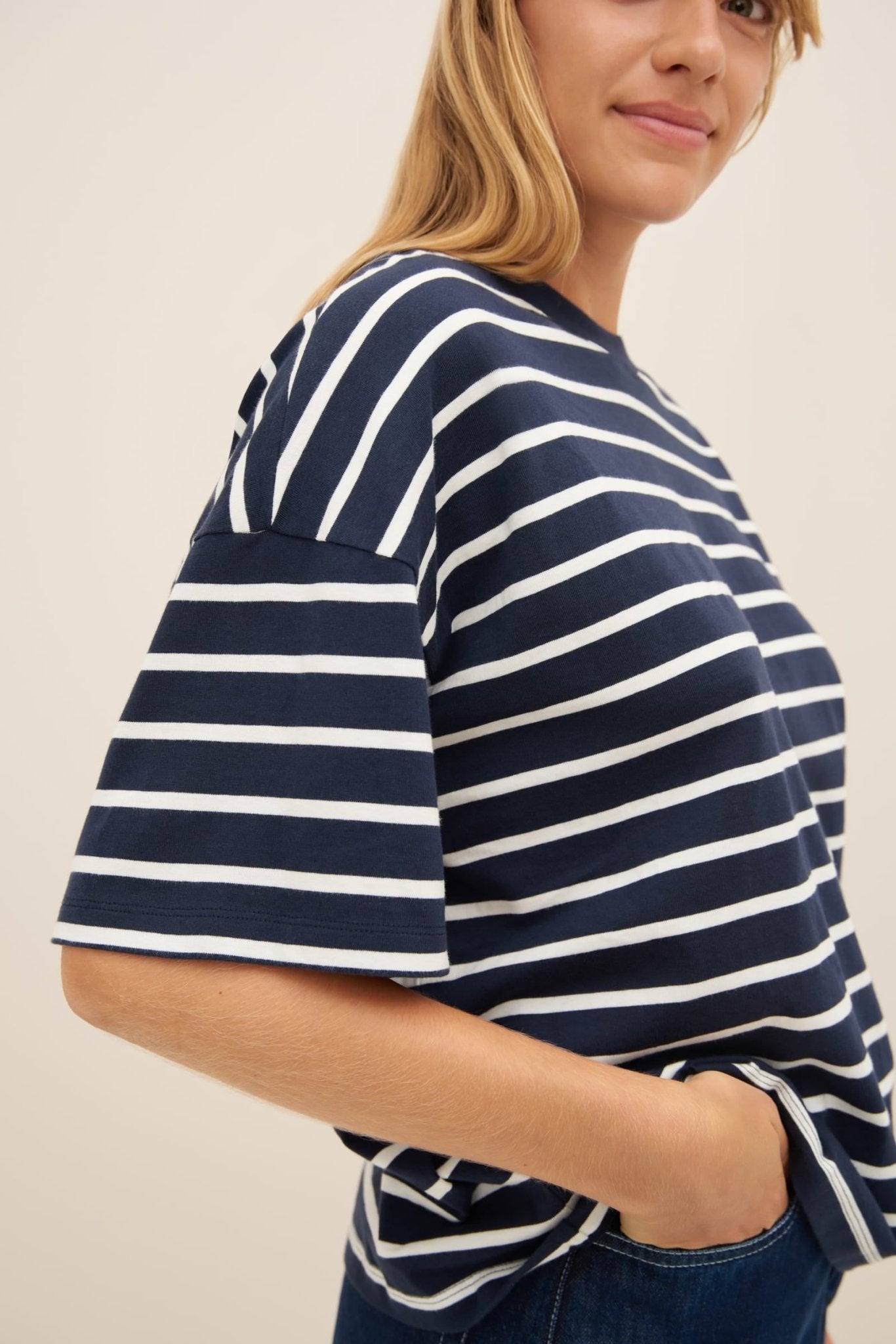 kowtow | Oversized Boxy Tee | Navy Breton | Palm Boutique