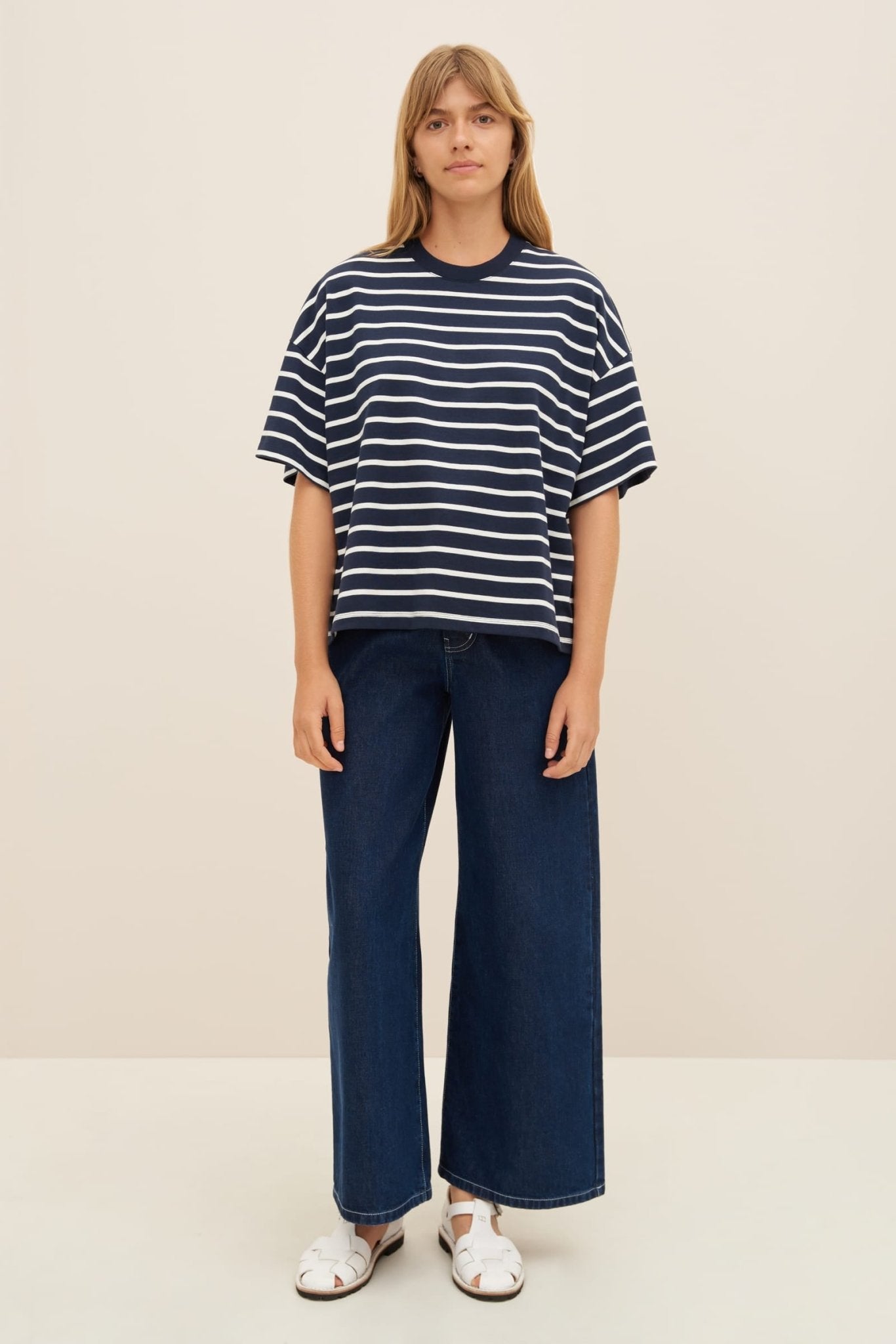 kowtow | Oversized Boxy Tee | Navy Breton | Palm Boutique