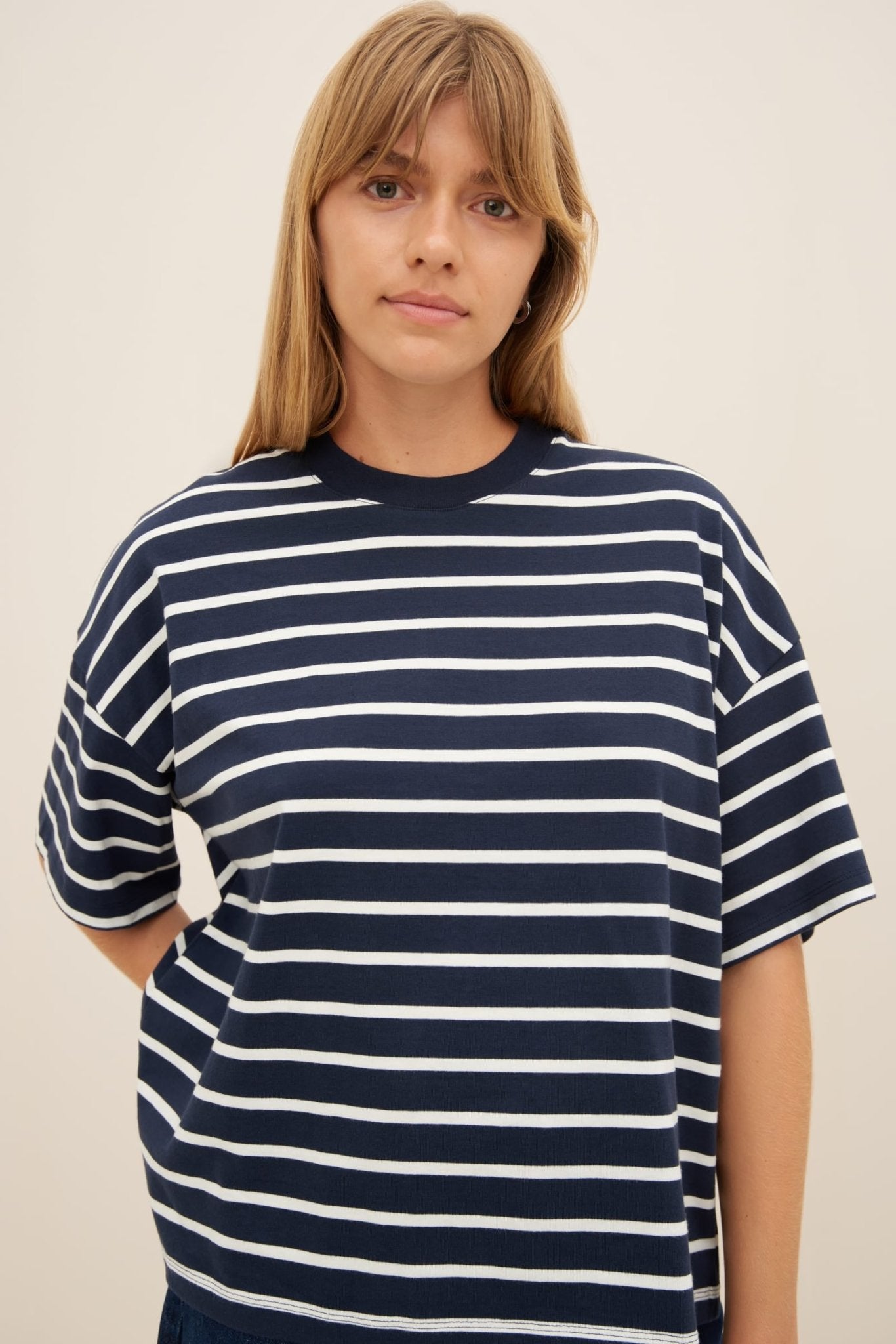 kowtow | Oversized Boxy Tee | Navy Breton | Palm Boutique