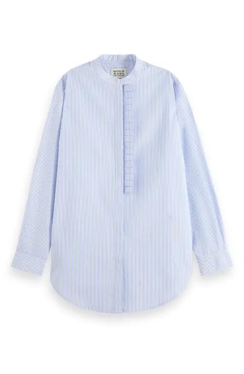 Scotch & Soda | Placket Ruffle Shirt | Mystic Blue and White | Palm Boutique